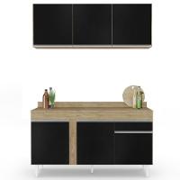 Armário Aéreo Argélia E Balcão Gabinete Para Pia Com Tampo 150cm Dakota Castanho-preto - Lumil - 7