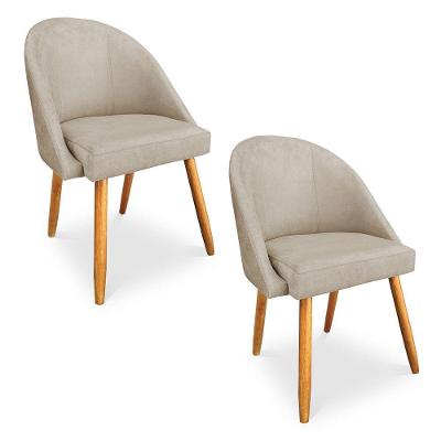 Kit 2 Cadeiras De Jantar Bela Veludo Bege Pés Palito Castanho - Pallazio