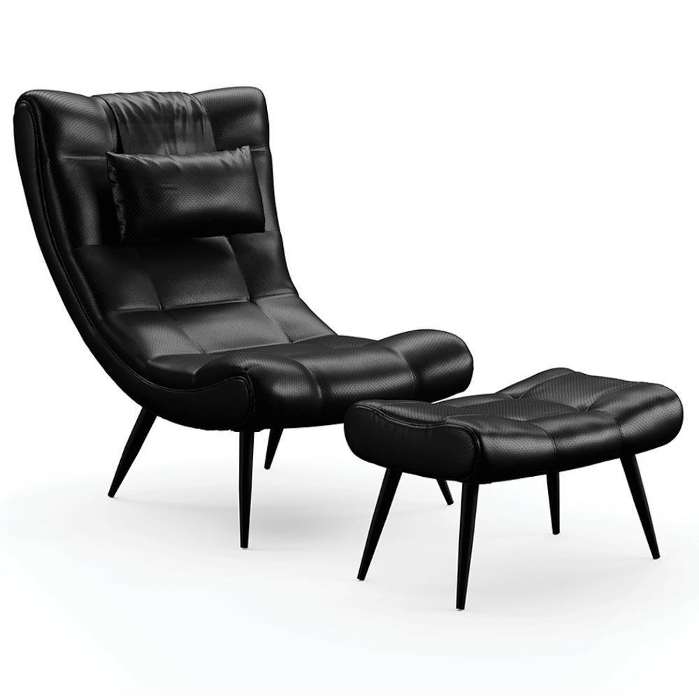 Kit Poltrona E Puff Para Sala De Estar Com Almofada E Pés Palito Lord Facto Preto - Ibiza - 1