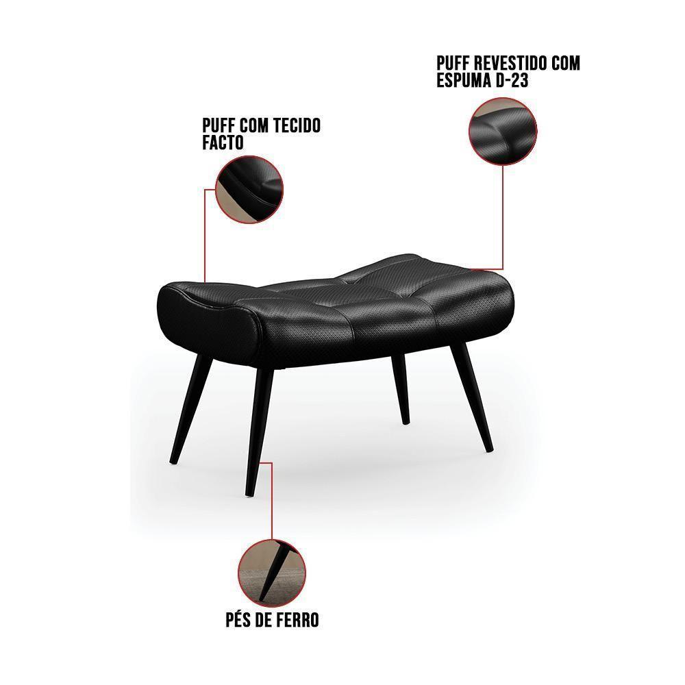 Kit Poltrona E Puff Para Sala De Estar Com Almofada E Pés Palito Lord Facto Preto - Ibiza - 9
