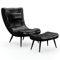 Kit Poltrona E Puff Para Sala De Estar Com Almofada E Pés Palito Lord Facto Preto - Ibiza - 1