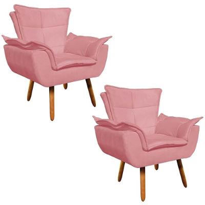 Kit 2 Poltronas Decorativas Opla Sala De Estar Suede Rosa Ibiza