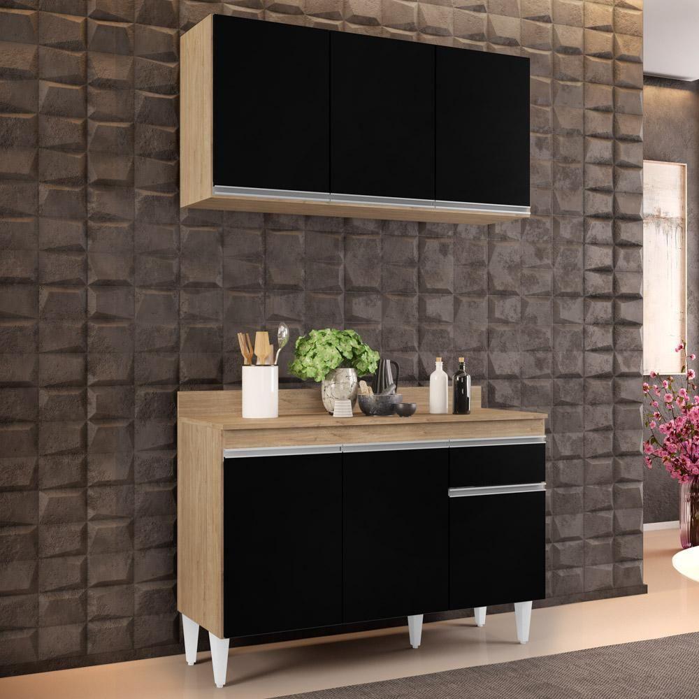 Armário Aéreo Virgínia E Balcão Para Pia Com Tampo 120cm Arizona Castanho-preto - Lumil - 2