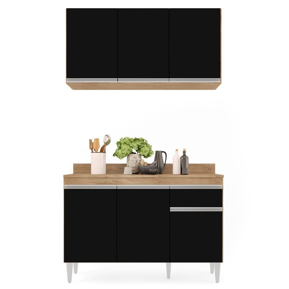 Armário Aéreo Virgínia E Balcão Para Pia Com Tampo 120cm Arizona Castanho-preto - Lumil - 7