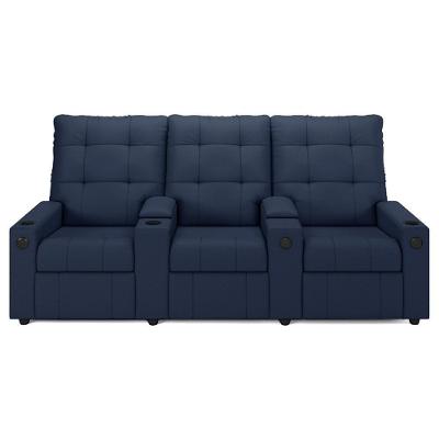 Poltrona De Cinema Reclinável 3 Lugares Baú Usb Mallie Fh9 Pu Azul - Mpozenato