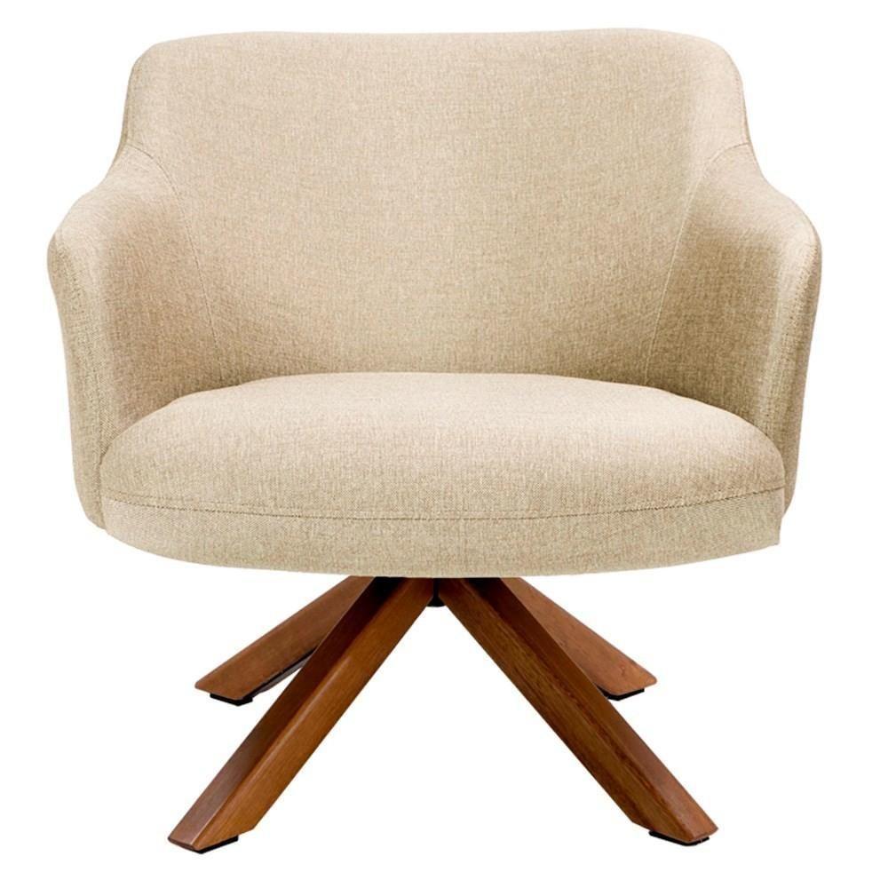 Poltrona Decorativa Giratória Base Giromad Madeira Jade C-129 Linho Bege Escuro - Domi - 2