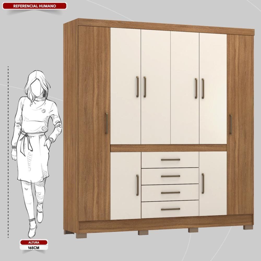 Guarda Roupa Casal 8 Portas E 4 Gavetas New Realce - Amêndola Touch Off White - 4