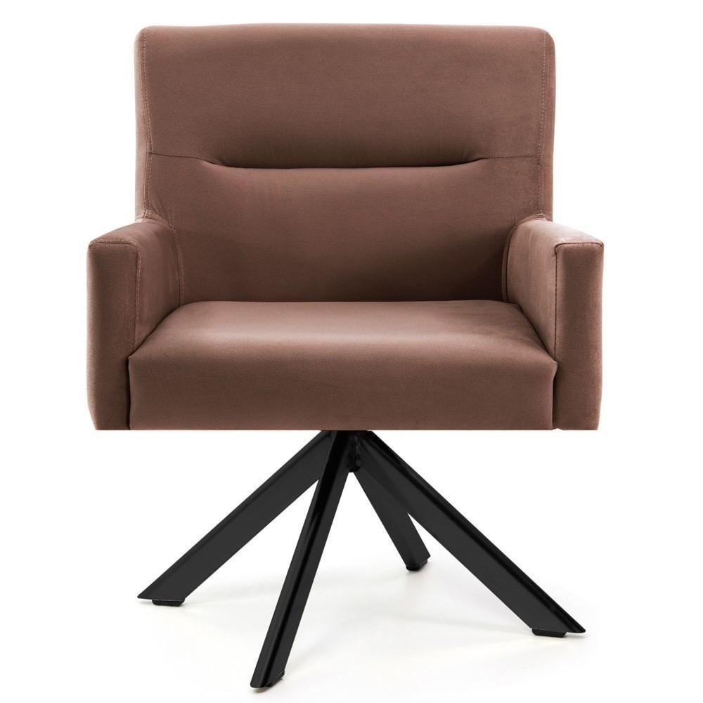 Kit 2 Poltronas Decorativas Giratórias Base Eiffel Preto Angel Veludo C-276 Ferrugem - Domi - 2