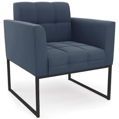 Poltrona Decorativa Ana Suede Azul Preto Ibiza