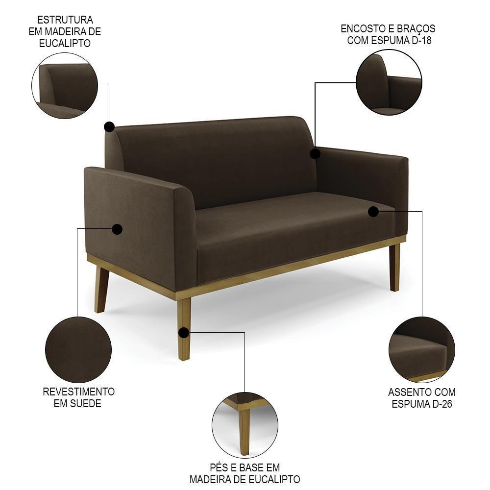 Poltrona Base Madeira Castanho Kit 2 Maressa Suede Marrom - Ibiza - 3