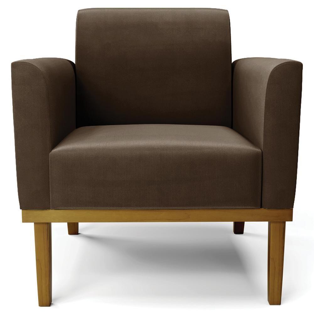 Poltrona Base Madeira Castanho Kit 2 Maressa Suede Marrom - Ibiza - 5