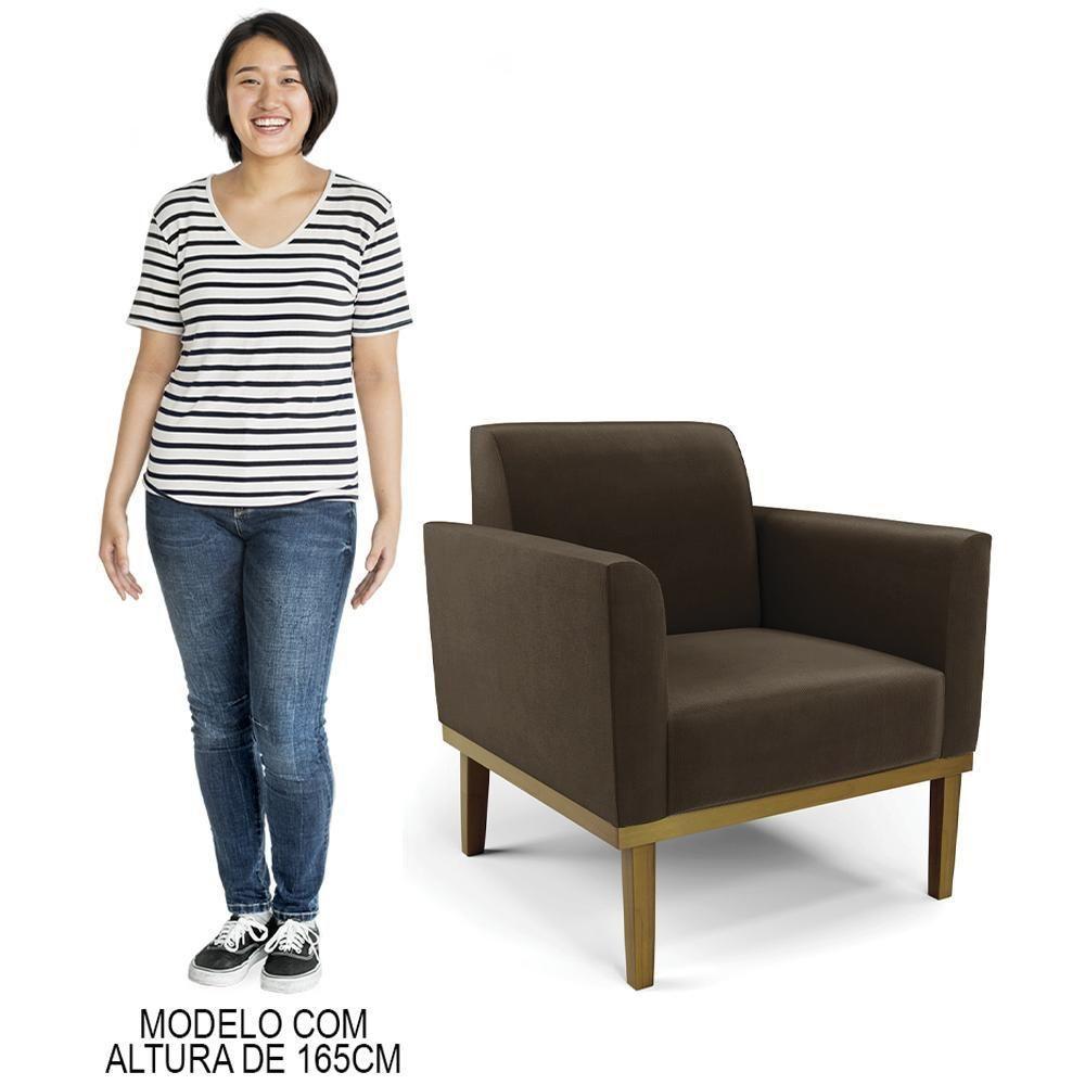 Poltrona Base Madeira Castanho Kit 2 Maressa Suede Marrom - Ibiza - 9