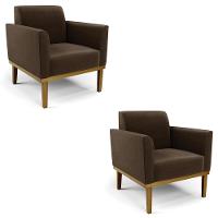 Poltrona Base Madeira Castanho Kit 2 Maressa Suede Marrom - Ibiza - 1