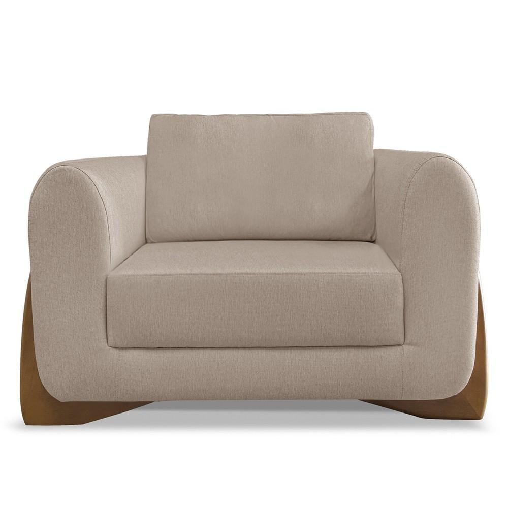 Poltrona Para Sala Base De Madeira Kit 2 Izzy S06 Linho Areia - Mpozenato - 7