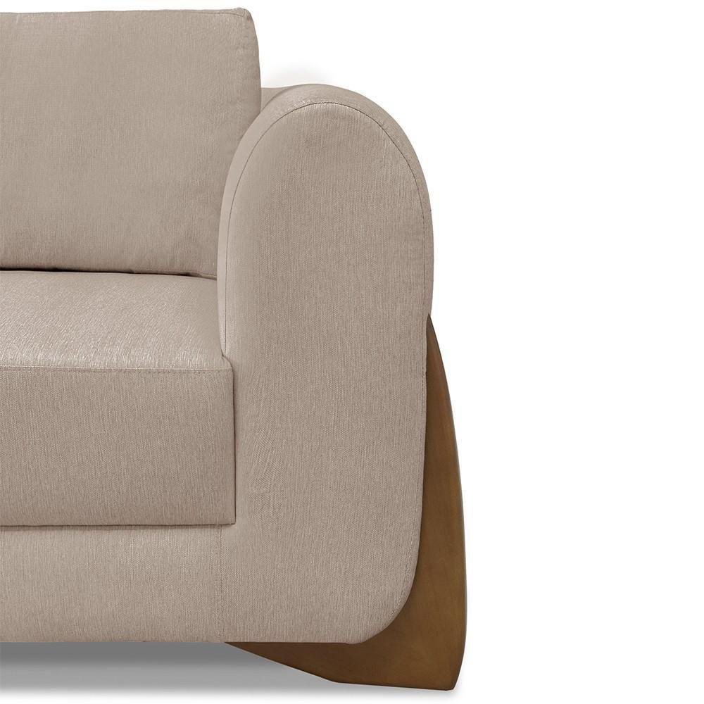 Poltrona Para Sala Base De Madeira Kit 2 Izzy S06 Linho Areia - Mpozenato - 9