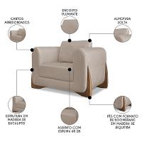 Poltrona Para Sala Base De Madeira Kit 2 Izzy S06 Linho Areia - Mpozenato