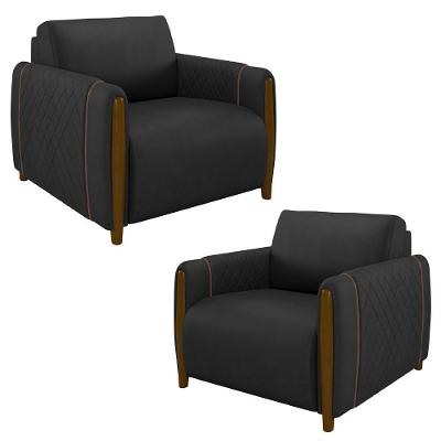 Kit 2 Poltronas Decorativas Amaranto M22 Sala De Estar Pu Preto Mpozenato