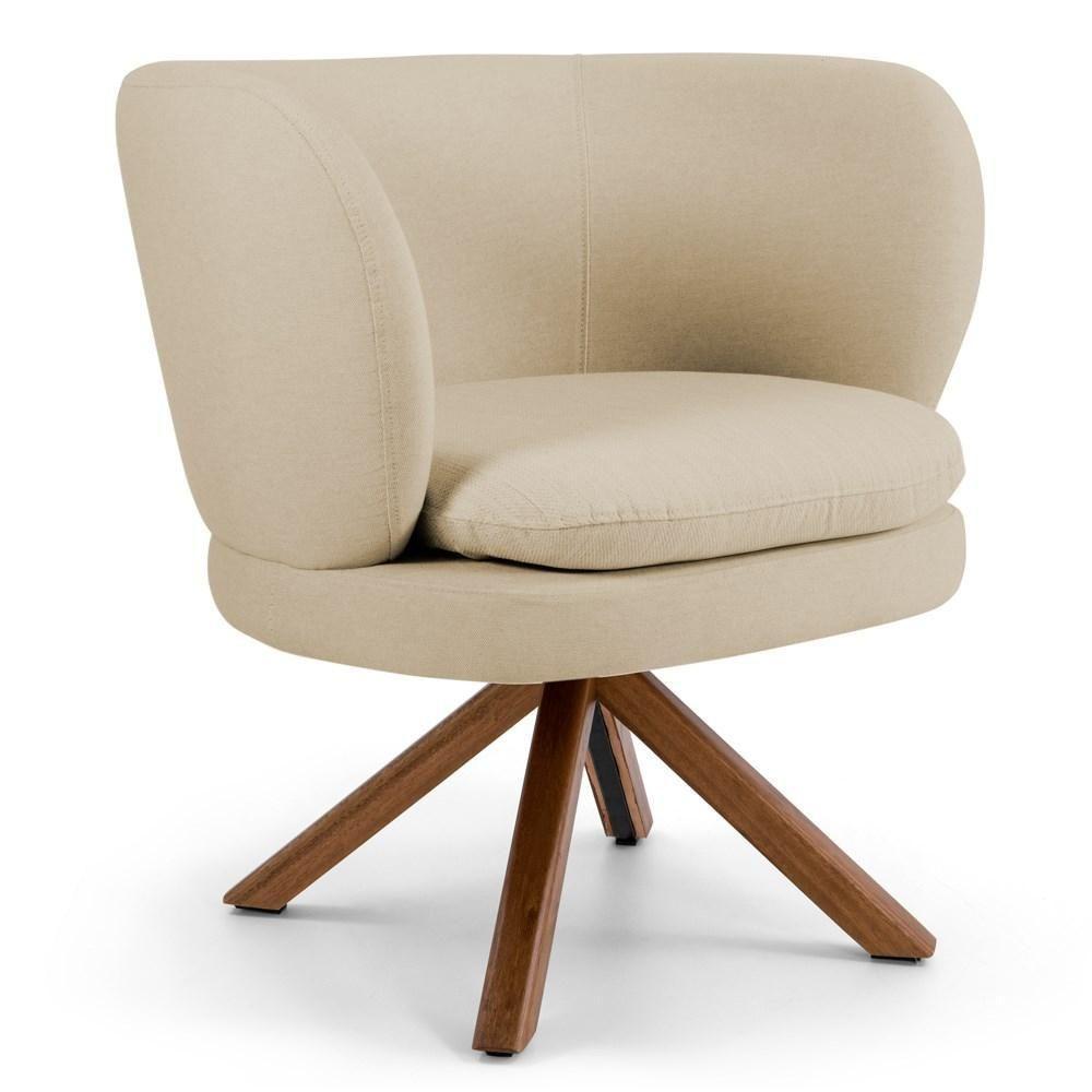 Kit 02 Poltronas Decorativas Melissa Base Giromad Giratória C-129 Linho Bege Escuro - Domi - 2