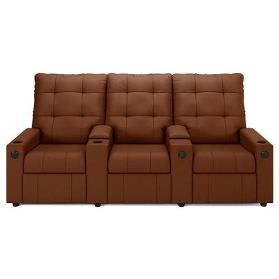 Poltrona De Cinema Reclinável 3 Lugares Baú Usb Mallie Fh9 Veludo Terracota - Mpozenato