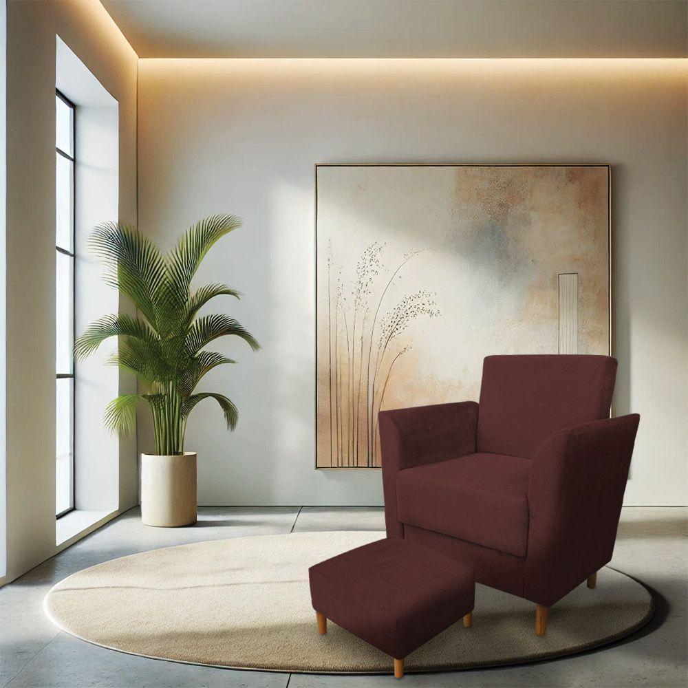 Poltrona De Amamentação Com Puff Flavia Suede Marsala - Pallazio - 2