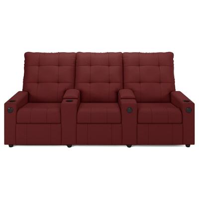 Poltrona De Cinema Reclinável 3 Lugares Baú Usb Mallie Fh9 Pu Vermelho - Mpozenato