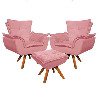 Kit 2 Poltronas Decorativas Giratórias Giromad Com Puff Opla Suede Rosa Ibiza
