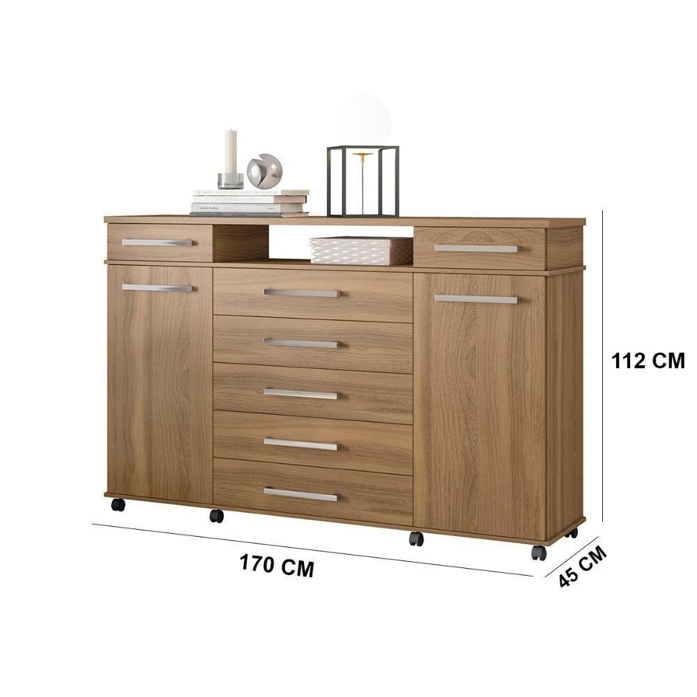 Cômoda 7 Gavetas 2 Portas 1 Cabideiro 1 Nicho Com Rodizios London - Amendola Touch - 2