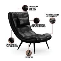 Poltrona Decorativa Para Sala De Estar Com Almofada E Pés Palito Lord Facto Preto - Ibiza - 3