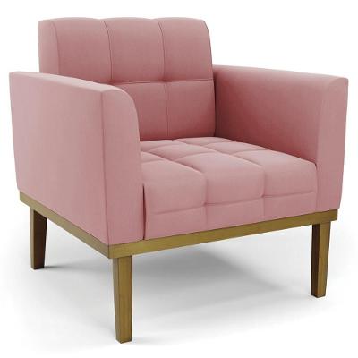 Poltrona Decorativa Ana Suede Rosê Base Madeira Conforto 1 Lugar Ibiza
