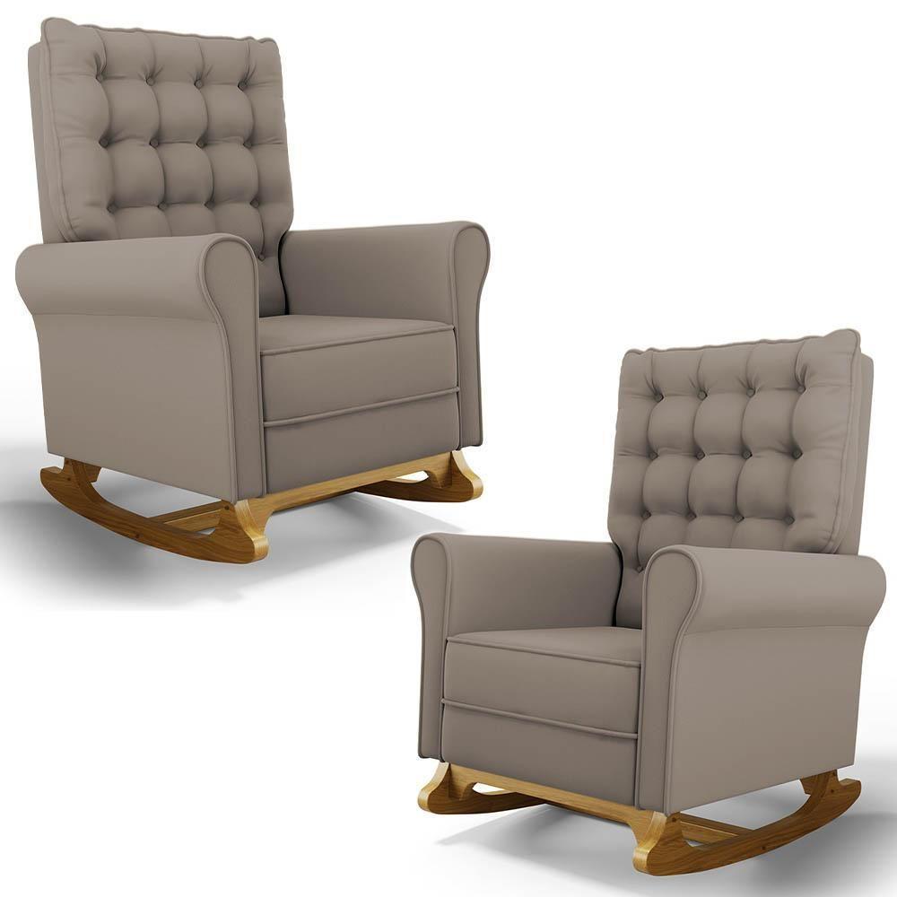 Kit 02 Poltronas De Amamentação Base Madeira Balanço Brenda G05 Veludo Areia - Mpozenato - 1