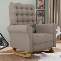 Kit 02 Poltronas De Amamentação Base Madeira Balanço Brenda G05 Veludo Areia - Mpozenato - 6