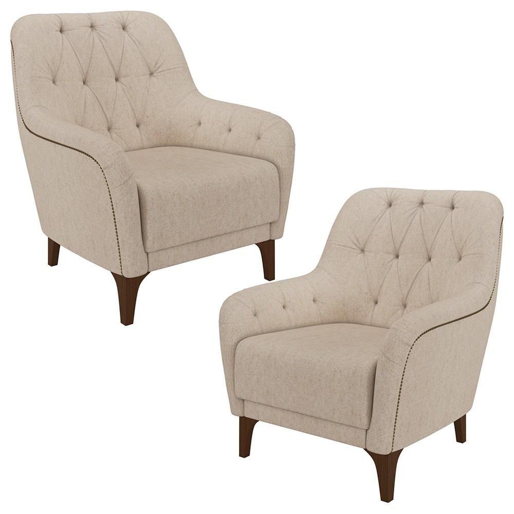 Kit 2 Poltronas Decorativas Para Sala Com Capitonê Pietà M22 Linho Cru - Mpozenato - 1