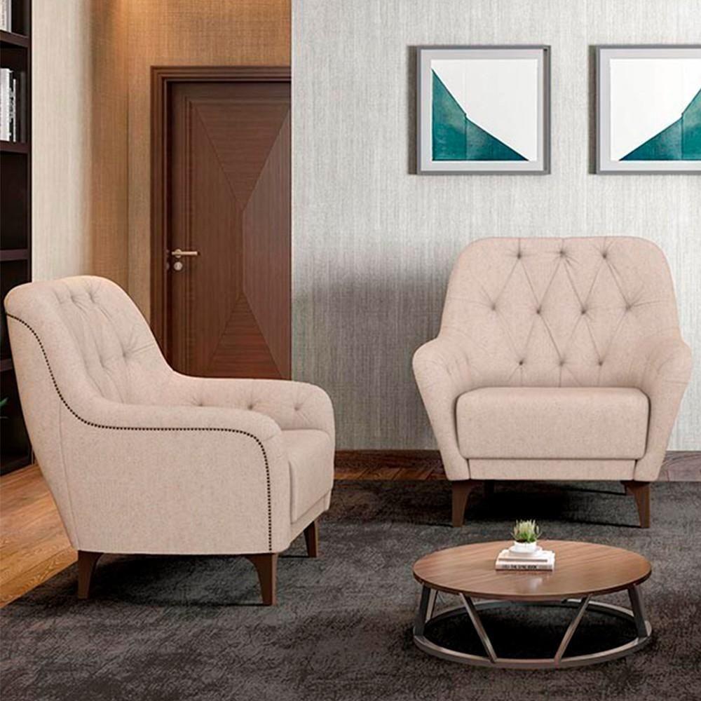 Kit 2 Poltronas Decorativas Para Sala Com Capitonê Pietà M22 Linho Cru - Mpozenato - 2