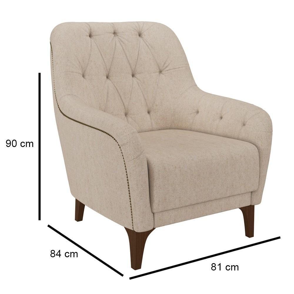 Kit 2 Poltronas Decorativas Para Sala Com Capitonê Pietà M22 Linho Cru - Mpozenato - 4