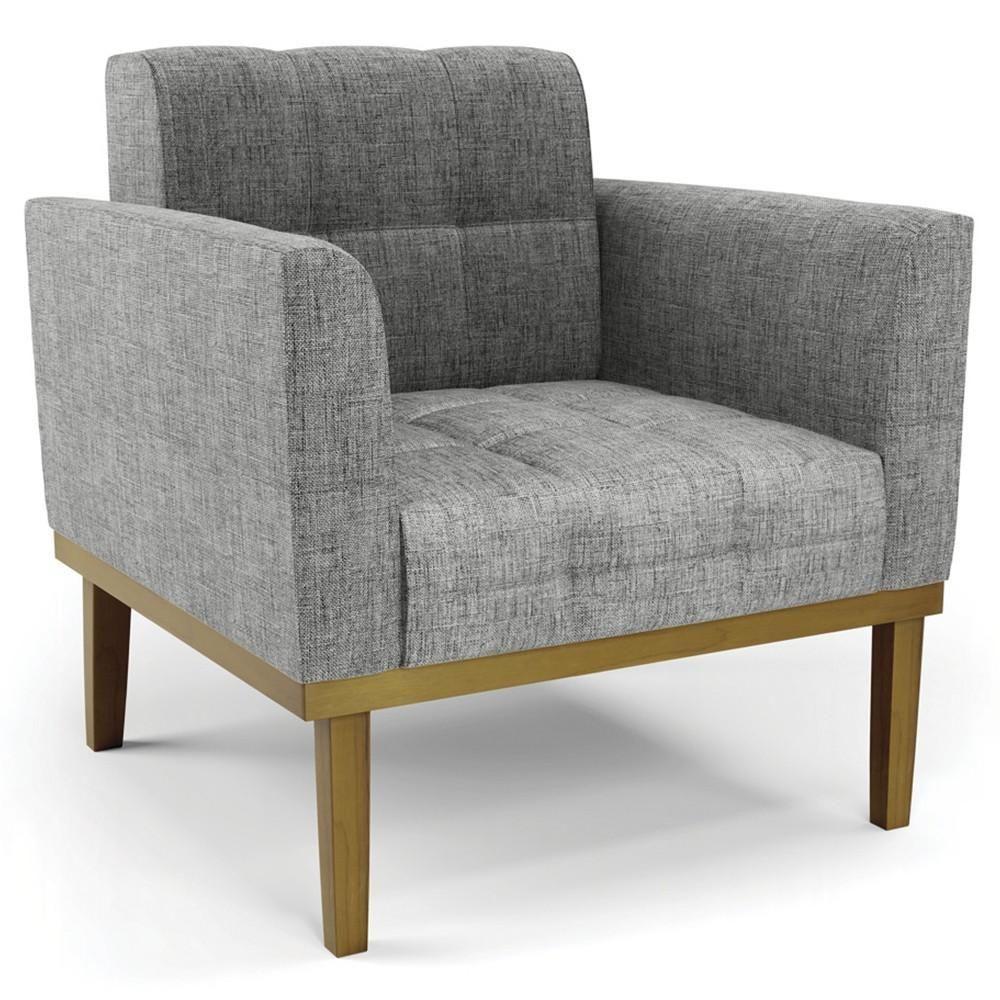 Poltrona Base Madeira Castanho Kit 2 Ana Linho Grafite - Ibiza - 4