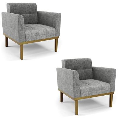 Kit 2 Poltronas Ana Para Sala Linho Grafite Ibiza