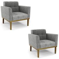 Poltrona Base Madeira Castanho Kit 2 Ana Linho Grafite - Ibiza - 1