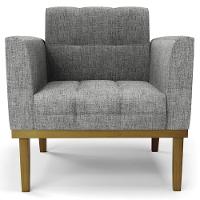 Poltrona Base Madeira Castanho Kit 2 Ana Linho Grafite - Ibiza - 2