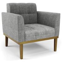 Poltrona Base Madeira Castanho Kit 2 Ana Linho Grafite - Ibiza