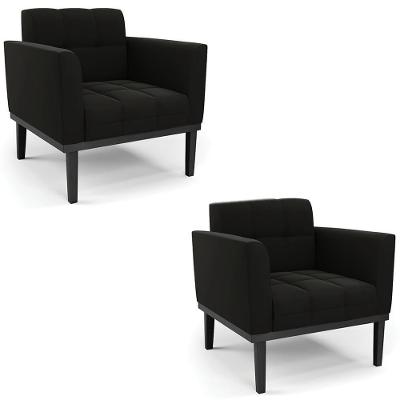 Kit 2 Poltronas Ana Para Sala Suede Preto Base Madeira Ibiza