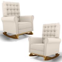 Kit 02 Poltronas De Amamentação Base Madeira Balanço Brenda G05 Veludo Creme - Mpozenato - 1