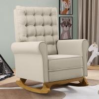 Kit 02 Poltronas De Amamentação Base Madeira Balanço Brenda G05 Veludo Creme - Mpozenato - 2