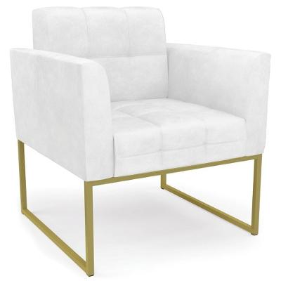 Poltrona Decorativa Ana Branco Dourado Sintético PU Ibiza
