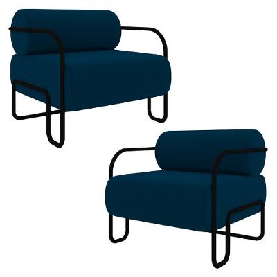 Poltrona Decorativa Industrial Kit 2 Kira K04 Veludo Azul Mpozenato