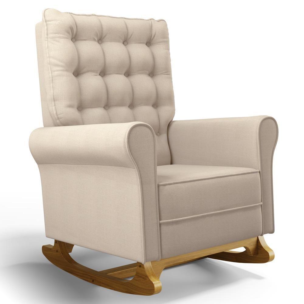 Kit 02 Poltronas De Amamentação E Descanso Base Madeira Balanço Brenda G05 Linho Creme - Mpozenato - 8