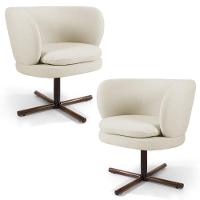 Kit 2 Poltronas Decorativas Melissa Base Xis Giratória Veludo C-309 Bege - Domi - 1