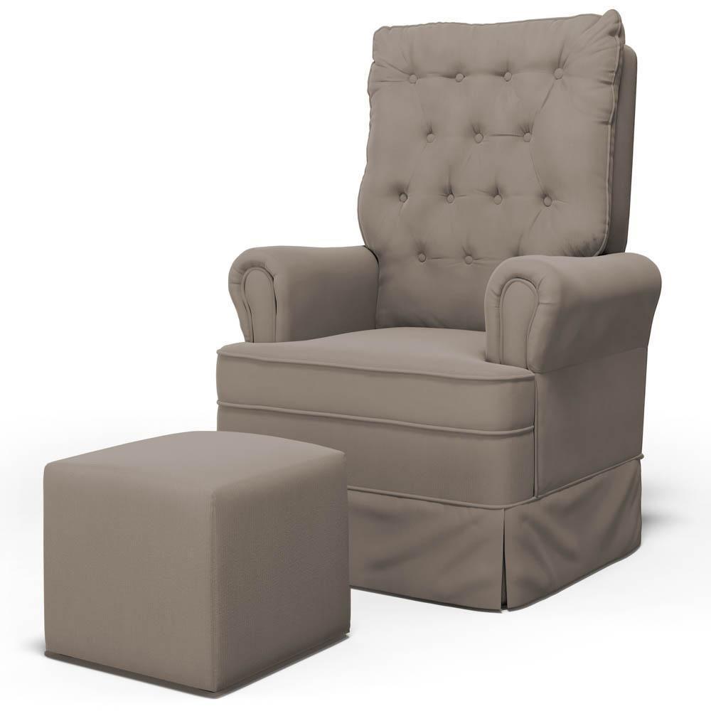 Poltrona De Amamentação E Descanso Com Balanço E Puff Laís G05 Veludo Areia - Mpozenato - 1