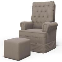 Poltrona De Amamentação E Descanso Com Balanço E Puff Laís G05 Veludo Areia - Mpozenato - 1