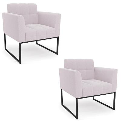 Poltrona Para Sala Kit 2 Ana Bouclê Rosê Base Industrial Bouclê Preto Rosê Ibiza