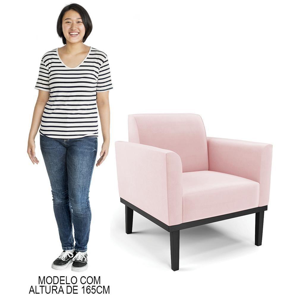 Poltrona Base Madeira Preto Kit 2 Maressa Suede Rosa Bebê - Ibiza - 9